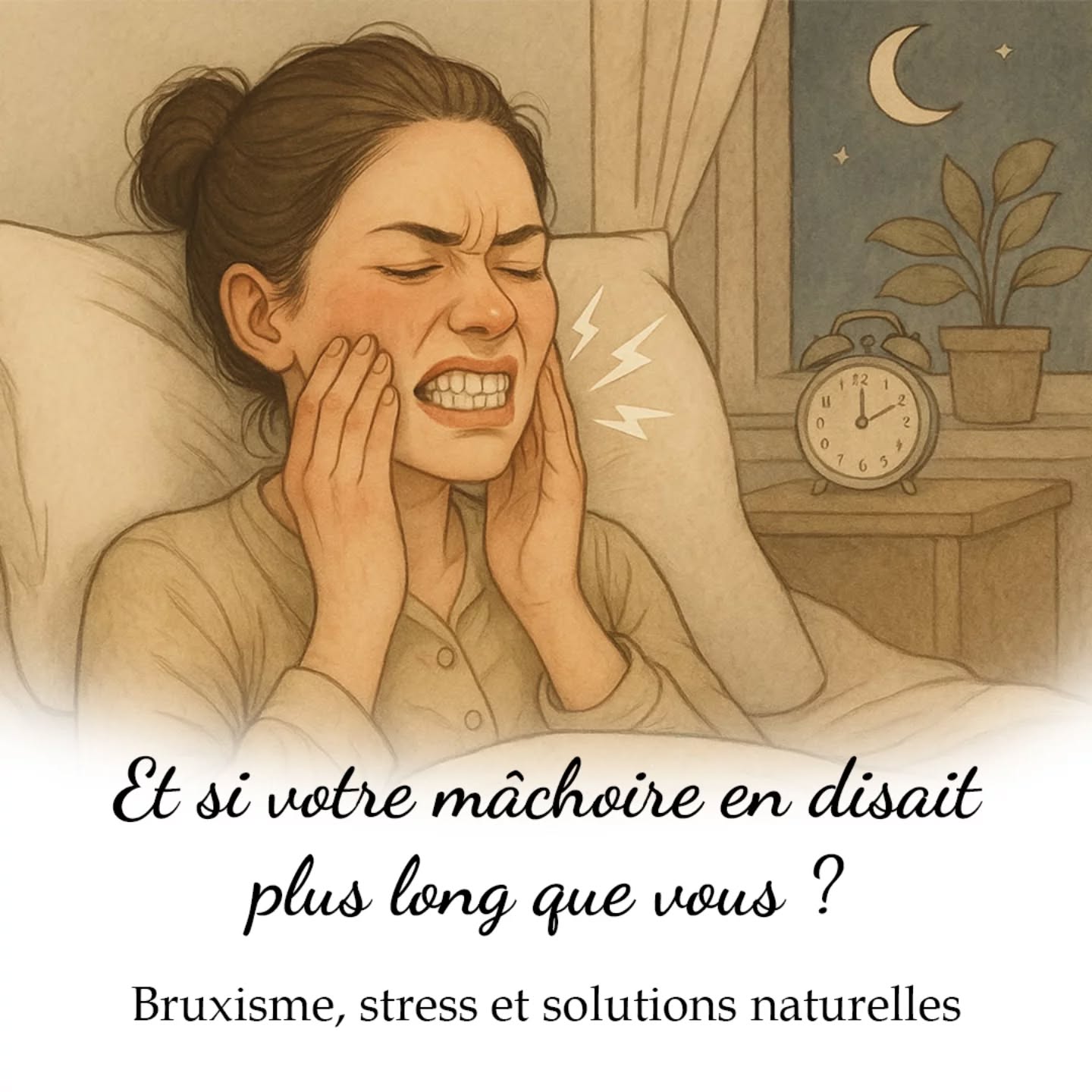 Tu serres les dents sans t’en rendre compte ?
Des tensions dans la mâchoire, des maux de tête au réveil ?
C’est peut-être du bruxisme… et tu n’es pas seul·e.Dans mon nouvel article, je t’explique ce qu’est le bruxisme, ses causes souvent invisibles (stress, émotions, sommeil), et comment la naturopathie et la médecine chinoise peuvent t’aider à retrouver le calme.🌿 Approches naturelles
🌙 Conseils sommeil & émotions
👐 Auto-massages & MTC💻 À lire sur le blog → lien en bio#Bruxisme #StressEtTensions #DouleurMâchoire #MédecineChinoise #Naturopathie #SantéHolistique #FatigueChronique #TensionsCervicales #SommeilPerturbé #MauxDeTête #MieuxDormir #ÉmotionsEtCorps