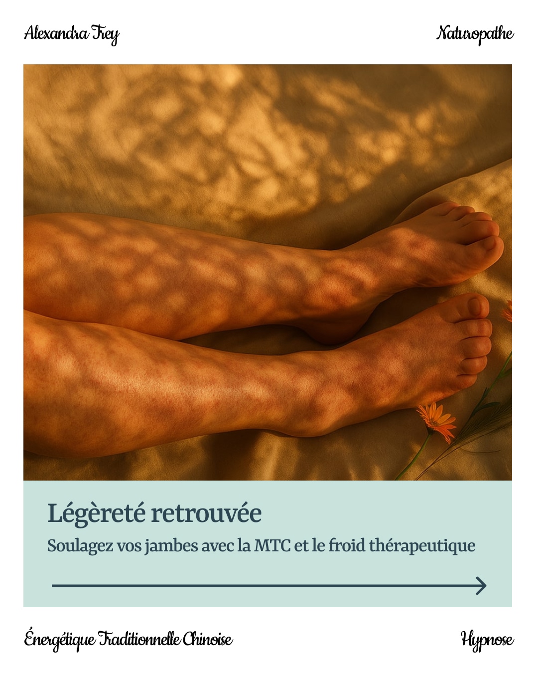 💫 Jambes lourdes, gonflées, inconfortables ?
Et si votre corps vous parlait… pour vous inviter à ralentir, à relancer, à alléger.Dans mon accompagnement, je combine Médecine Traditionnelle Chinoise et cryothérapie ciblée pour réveiller la circulation, décongestionner, et vous aider à retrouver cette légèreté oubliée.
Un soin global, naturel, respectueux de votre rythme. 🌿❄️🦵 Drainage énergétique
❄️ Cryo localisée
🌬 Respiration, alimentation, écoute du corps
🤍 Accompagnement personnalisé, doux & humain👉 Prenez rendez-vous à Montpellier :
naturopathe-alexandratrey.fr/prendre-rendez-vous-naturopathe-montpellier📍 Plus d'infos sur le blog :
naturopathe-alexandratrey.fr/blog#jambeslourdes #naturopathiemontpellier #cryotherapie #médecinechinoise #énergétiquechinoise #circulation #drainagenaturel #alexandratrey #mieuxêtre #femmesnaturelles #bienêtreféminin #inflammationsilencieuse #jambesgonflées #mtcmontpellier #slowbody
