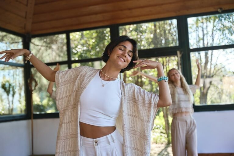 Happy Young Women Dancing Together During Healing Holistic Therapy Practice 1 1 1 1 1 1 1 1 1 1
