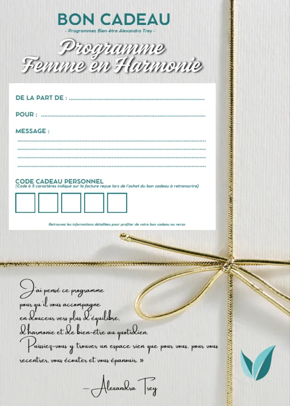Bon Cadeau Programme Bien être "femme En Harmonie" D'alexandra Trey