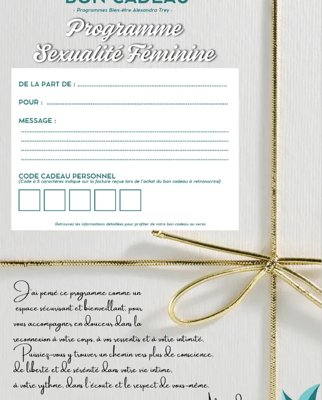 Bon Cadeau Programme Bien être "sexualité Féminine" D'alexandra Trey